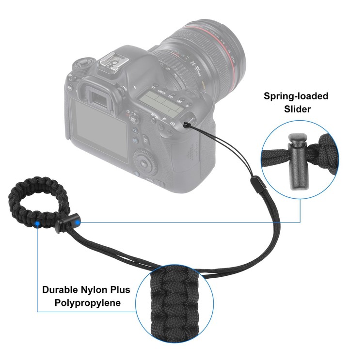 PULUZ Braided Sport Anti-lost Camera Adjustable Wrist Strap (Black)