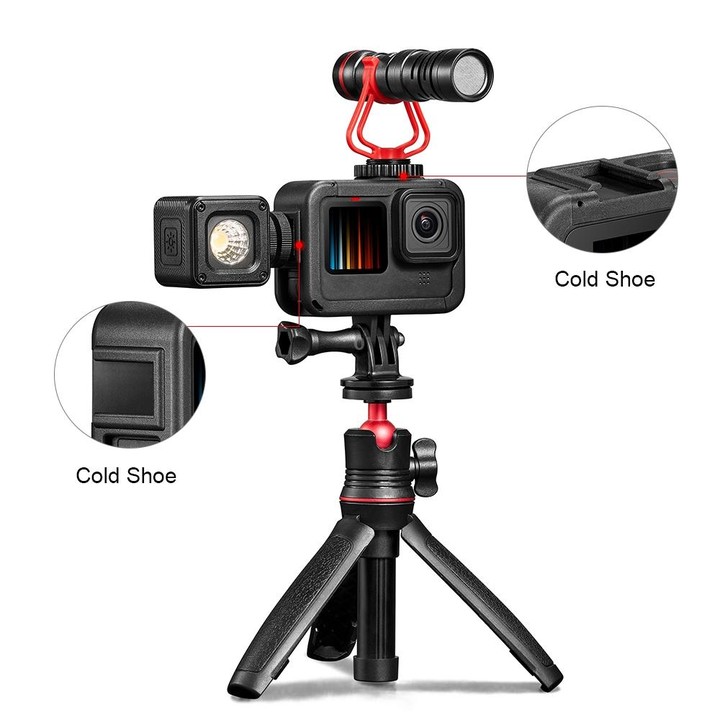 PULUZ Chargeable PA Frame Mount Cage with Cold Shoe Base Slot for GoPro HERO13 Black /12 Black /11 Black /11 Black Mini /10 Blac