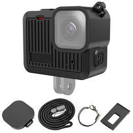 For GoPro HERO 4K 2024 PULUZ Silicone Protective Case Side Interface Cover with Wrist Strap & Lens Cover (Black)