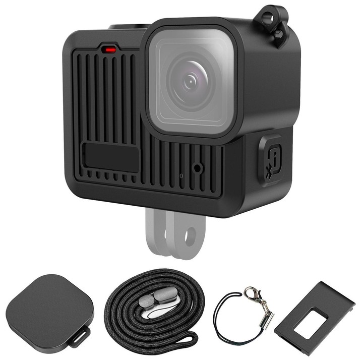 For GoPro HERO 4K 2024 PULUZ Silicone Protective Case Side Interface Cover with Wrist Strap & Lens Cover (Black)