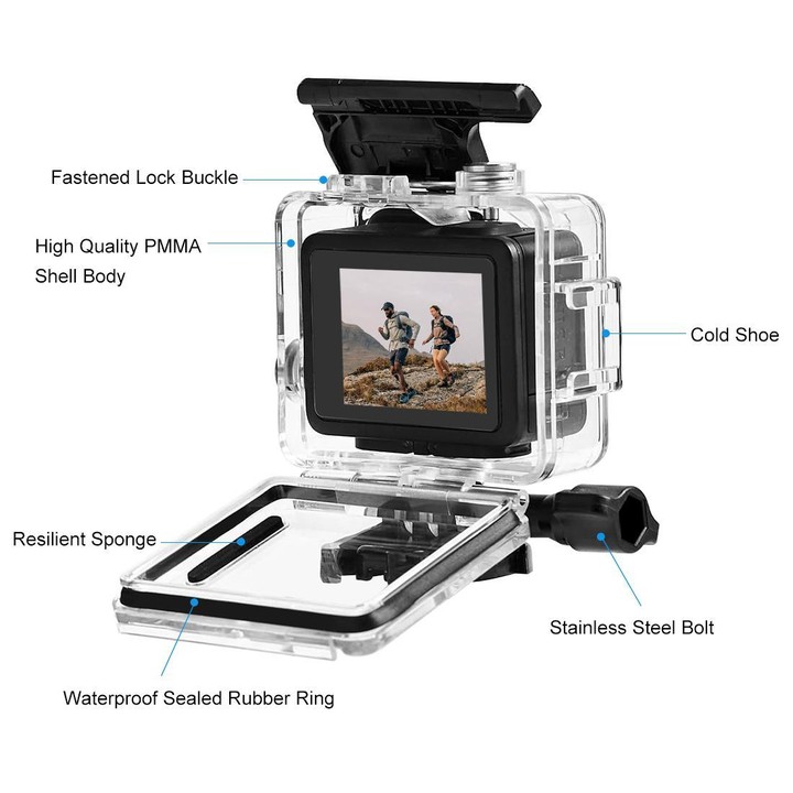 For GoPro HERO 4K 2024 PULUZ 60m / 196ft Waterproof Housing Protective Case with Buckle Basic Mount & Screw (Transparent)