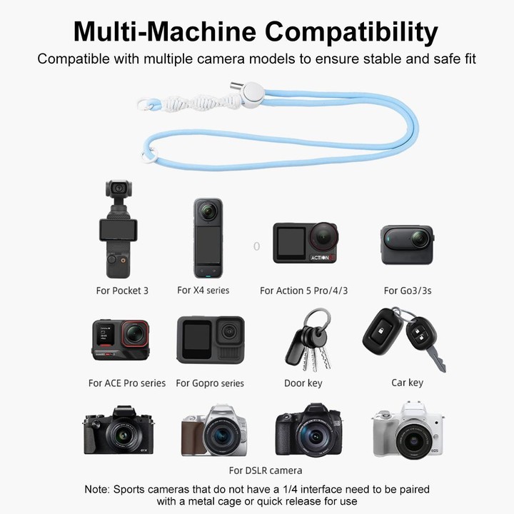 PULUZ Sports Camera Lanyard Long Adjustable Anti-lost Rope for DJI OSMO Pocket 4 / 3 / Insta360 X5 (Blue)