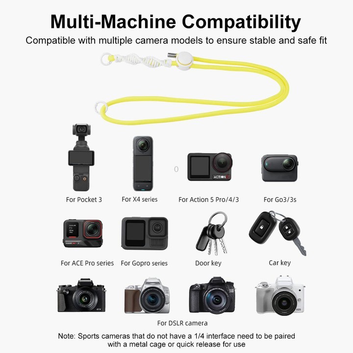 PULUZ Sports Camera Lanyard Long Adjustable Anti-lost Rope for DJI OSMO Pocket 4 / 3 / Insta360 X5 (Yellow)