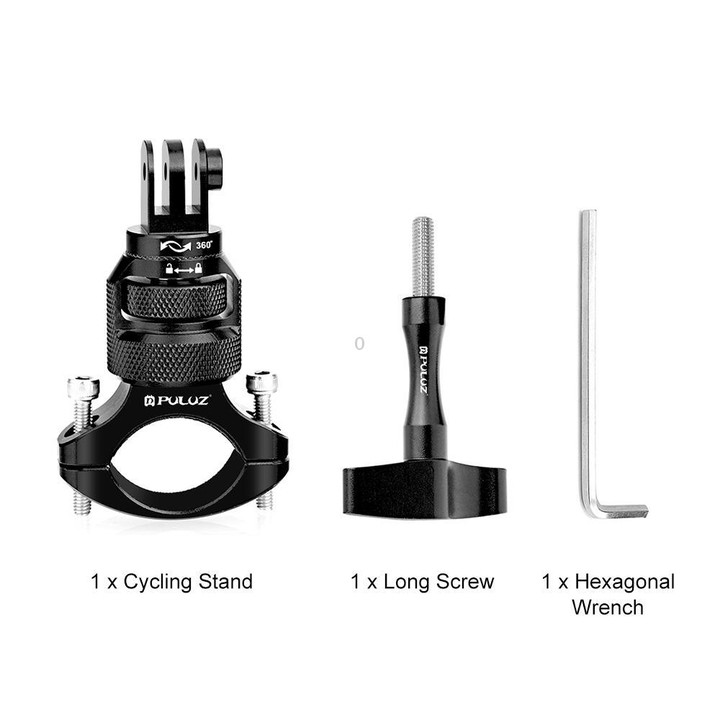 PULUZ 360 Degree Rotation MotorBike Aluminum Mount Handlebar Adapter with Screw for GoPro, Insta360, DJI and Other Action Camera