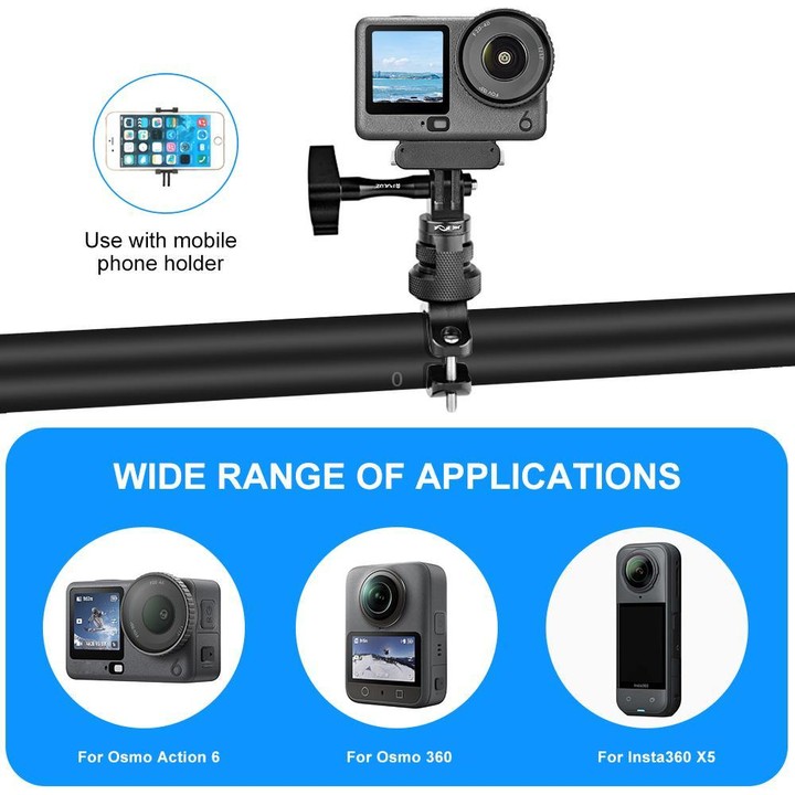 PULUZ 360 Degree Rotation MotorBike Aluminum Mount Handlebar Adapter with Screw for GoPro, Insta360, DJI and Other Action Camera