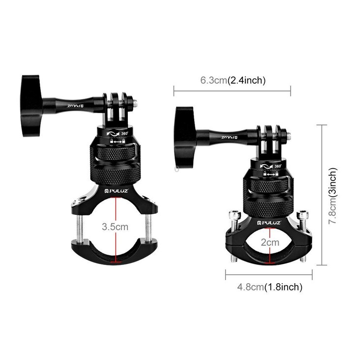 PULUZ 360 Degree Rotation MotorBike Aluminum Mount Handlebar Adapter with Screw for GoPro, Insta360, DJI and Other Action Camera