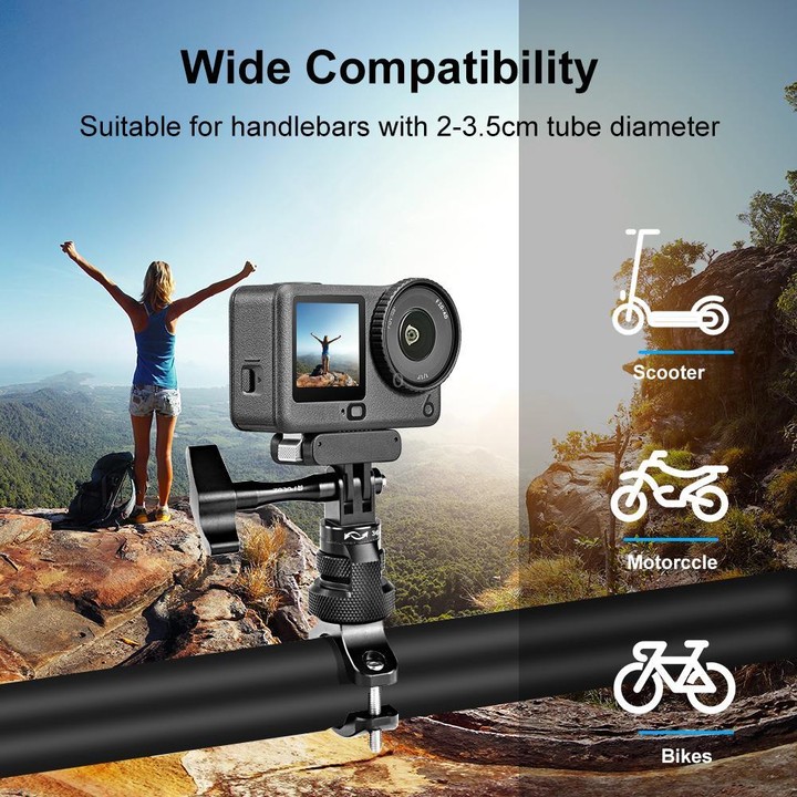 PULUZ 360 Degree Rotation MotorBike Aluminum Mount Handlebar Adapter with Screw for GoPro, Insta360, DJI and Other Action Camera