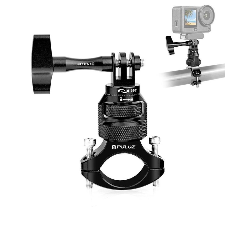 PULUZ 360 Degree Rotation MotorBike Aluminum Mount Handlebar Adapter with Screw for GoPro, Insta360, DJI and Other Action Camera