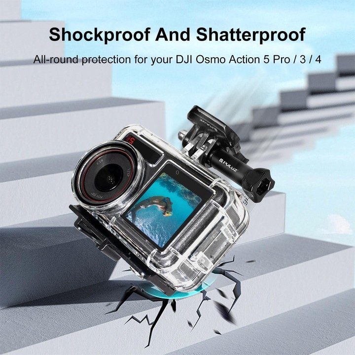 For DJI Osmo Action 5 Pro / 3 / 4 PULUZ 60m Underwater Waterproof Housing Diving Case with Cold Shoe & Buckle Basic Mount & Scre