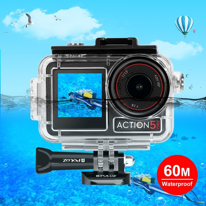For DJI Osmo Action 5 Pro / 3 / 4 PULUZ 60m Underwater Waterproof Housing Diving Case with Cold Shoe & Buckle Basic Mount & Scre
