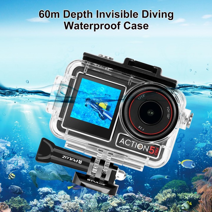 For DJI Osmo Action 5 Pro / 3 / 4 PULUZ 60m Underwater Waterproof Housing Diving Case with Cold Shoe & Buckle Basic Mount & Scre