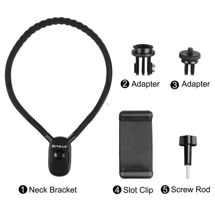 PULUZ Lazy Neck Bracket POV View Mount for GoPro Action Cameras (Black)