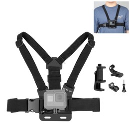 PULUZ 5 in 1 Adjustable Body Mount Belt Chest Strap with Phone Clamp & J Hook Mount & Long Screw Kit
