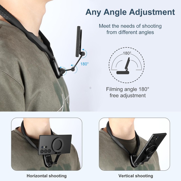 PULUZ Magnetic Collar Bracket POV View Mount with Phone Clamp for GoPro Action Cameras / Phones (Black)