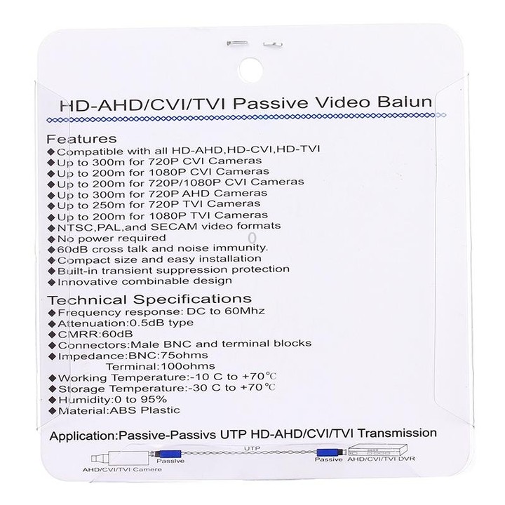 2 PCS 202P-HD Enhanced Version Coaxial CVI/TVI/AHD 1CH Passive Transceiver Video Balun