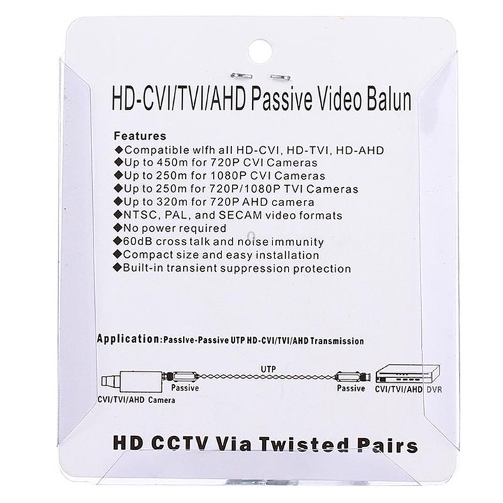 2 PCS HD 202P Coaxial CVI/TVI/AHD 1CH Passive Transceiver Video Balun