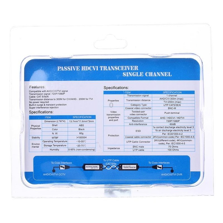 2 PCS HD 205C Coaxial CVI/TVI/AHD 1CH Passive Transceiver Video Balun