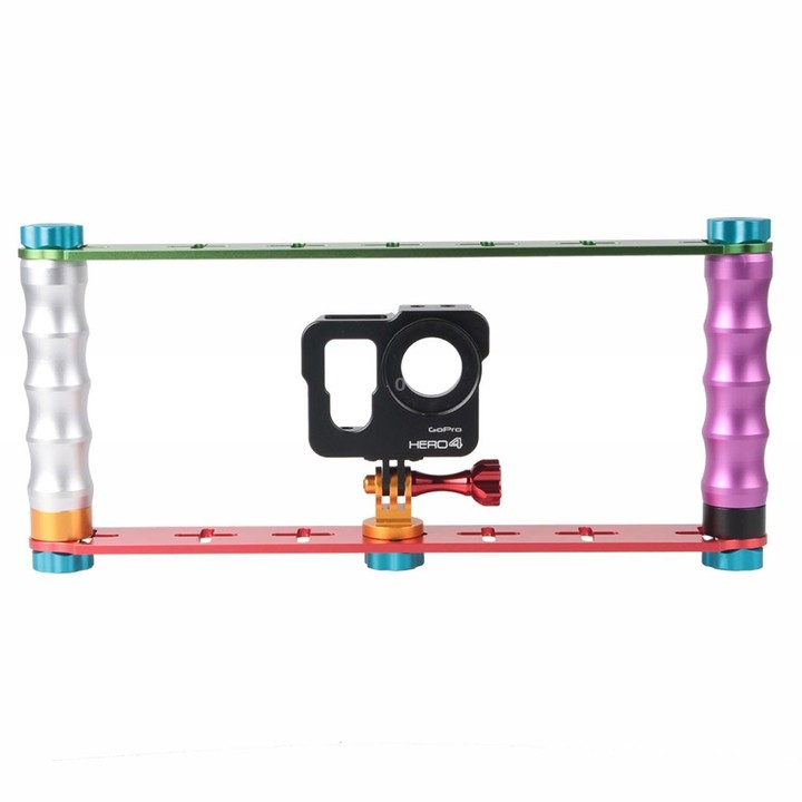 Dual Grip Handle Stabilizer Aluminum Mount Bracket for PULUZ Action Sports Cameras Jaws Flex Clamp Mount for GoPro, Insta360, DJ