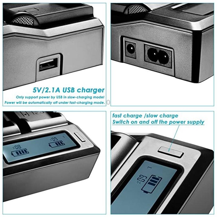 Dual Channel LCD Display Digital Battery Charger with USB Port for Sony BP-U30 / U60 / U90 Battery, Compatible with Sony EX260 /