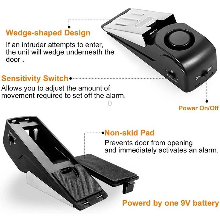 HH-MD001 Door Stop Wedge Alarm for Home and Travel(Black)
