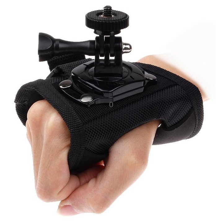 360 Degree Rotation Glove Style Strap Mount Wrist Strap Palm Holder with Screw and Adapter for Xiaomi Yi Sport Camera / GoPro He