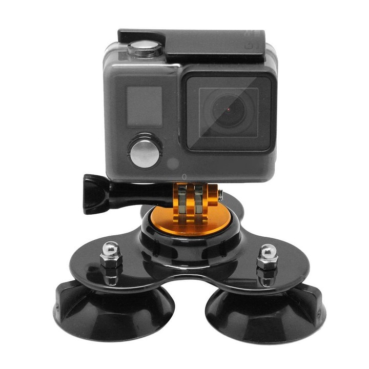 Triangle Direction Suction Cup Mount with Tripod Mount + Handle Screw for GoPro, Insta360, DJI and Other Action Cameras(Gold)