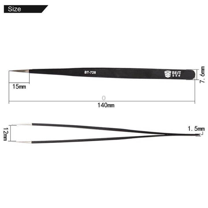 BEST BST-728 202 Stainless Steel Anti-static Tip Tweezers