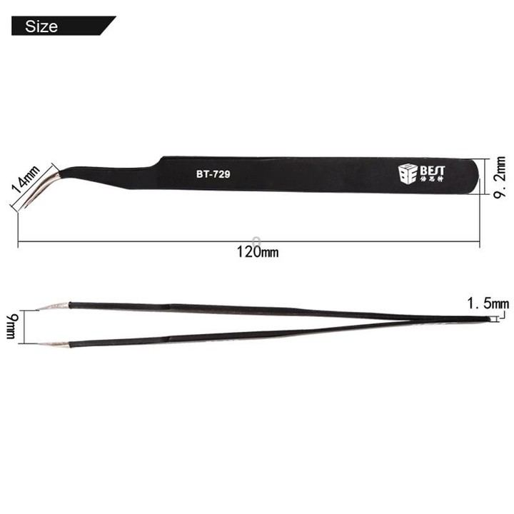 BEST BST-729 202 Stainless Steel Anti-static Curved Tip Tweezers