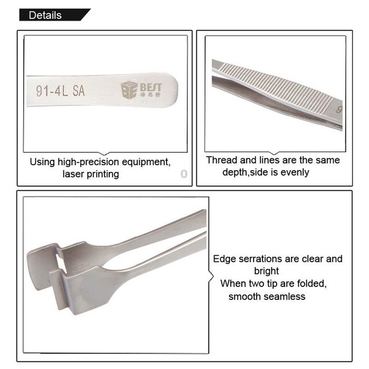 BEST BST-91-4L SA Professional Stainless Steel Wafer Tweezers for Silicon Wafer
