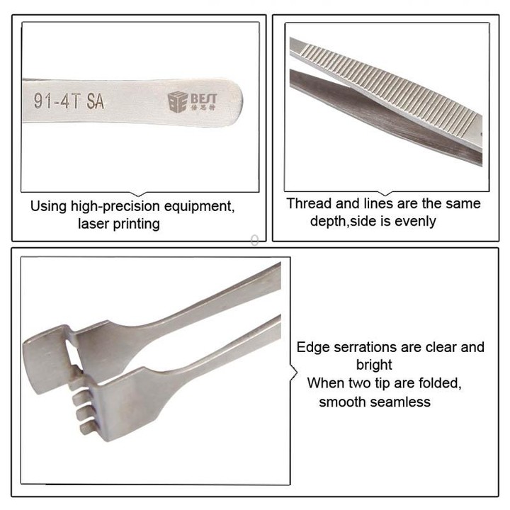BEST BST-91-4T SA Professional Stainless Steel Wafer Tweezers for Silicon Wafer