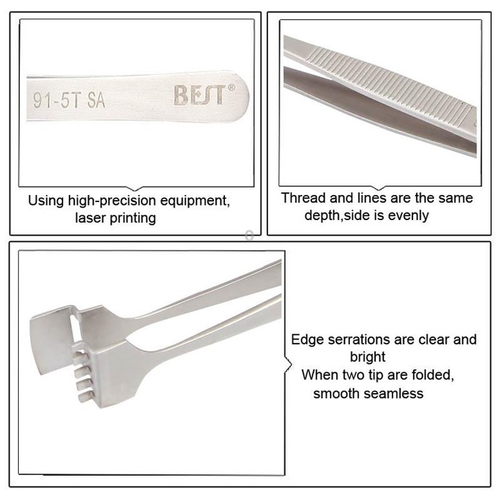 BEST BST-91-5T SA Professional Stainless Steel Wafer Tweezers for Silicon Wafer
