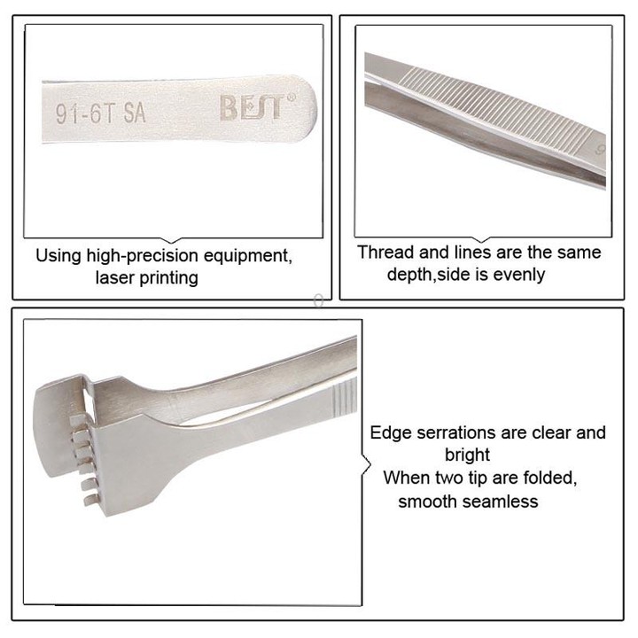BEST BST-91-6T SA Professional Stainless Steel Wafer Tweezers for Silicon Wafer