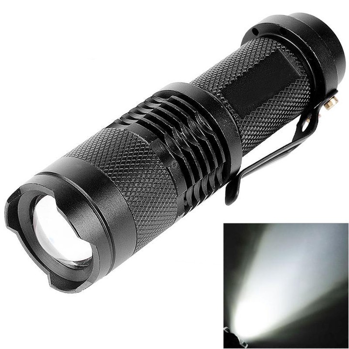 SK68 180lm Zoom Lens LED Flashlight, Q3-WC LED, 1-Mode, White Light, with Clip(Black)