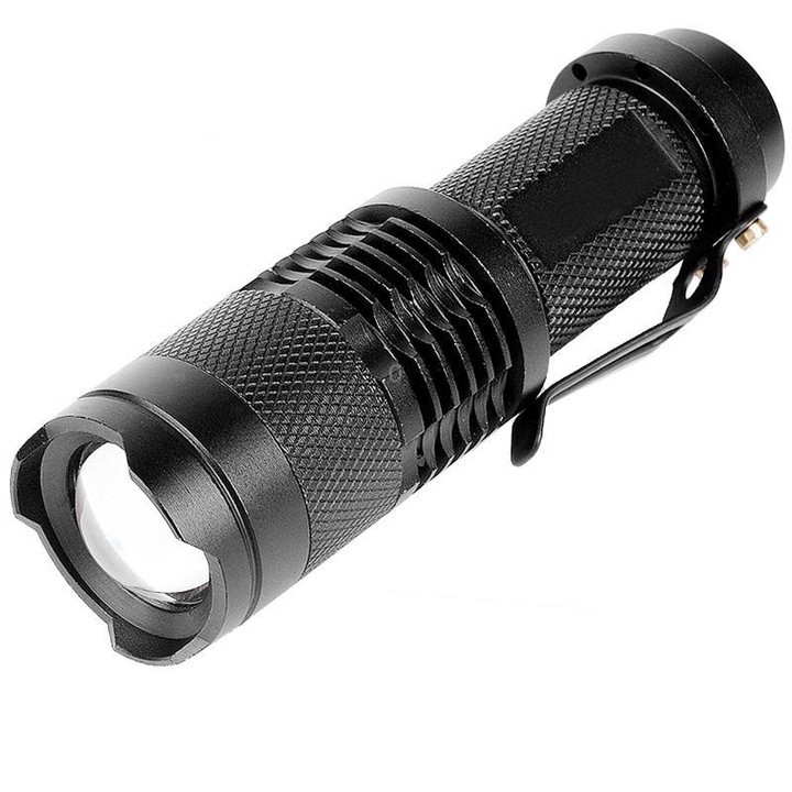 SK68 180lm Zoom Lens LED Flashlight, Q3-WC LED, 1-Mode, White Light, with Clip(Black)