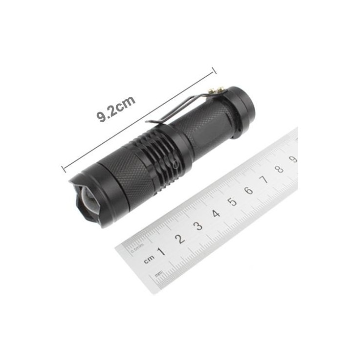 SK68 180lm Zoom Lens LED Flashlight, Q3-WC LED, 1-Mode, White Light, with Clip(Black)