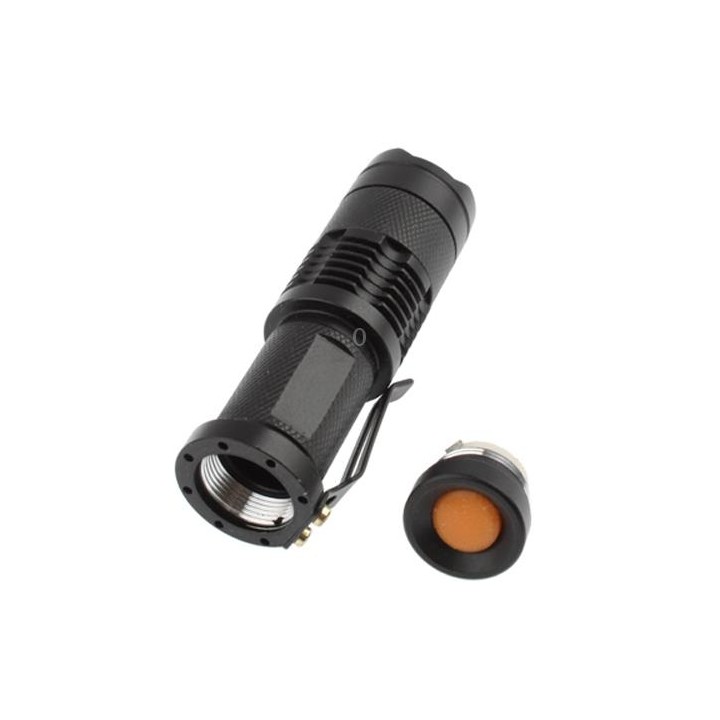 SK68 180lm Zoom Lens LED Flashlight, Q3-WC LED, 1-Mode, White Light, with Clip(Black)