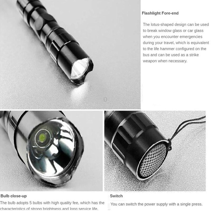3W LED Mini Flashlight Light Torch Lamp with Strap(Black)