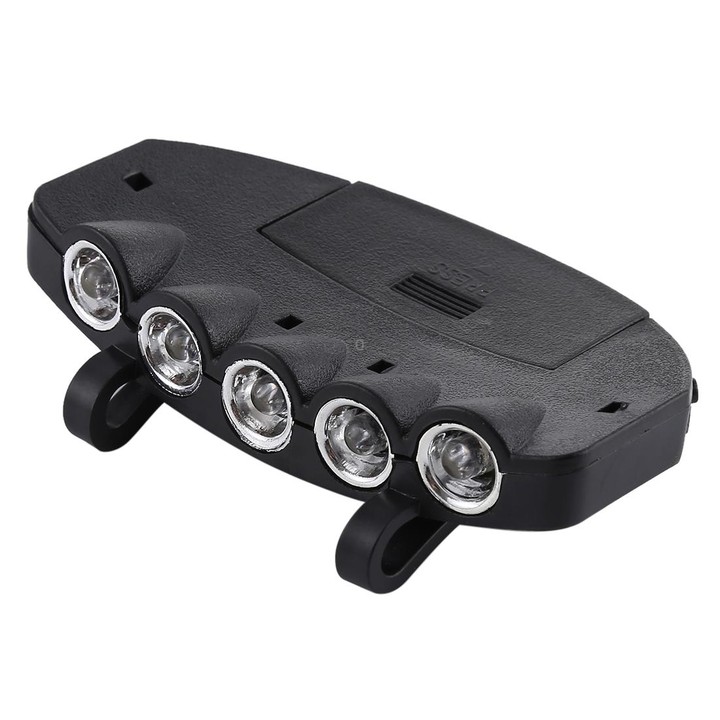 Head Light Lamp Cap Torch Bulb, 5 LED White Light, for Outdoor Fishing Camping Hunting(Black)