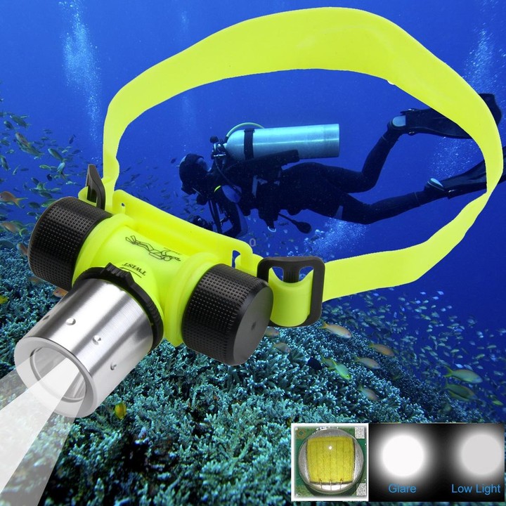 30m Diving Flashlight Headlight, T6 3 Mode Zoom LED Strong Light