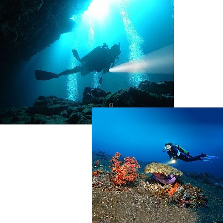 5 x LED 15W Diving Flashlight, 5000 LM UV Purple Light, Diving Depth: 150m (Black)