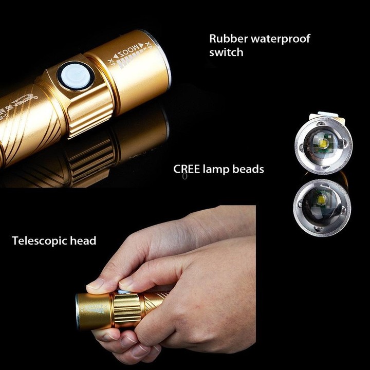White Light Retractable Flashlight, Q5 LED 3-Mode with Lanyard(Black)