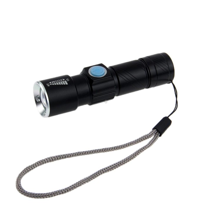 White Light Retractable Flashlight, Q5 LED 3-Mode with Lanyard(Black)