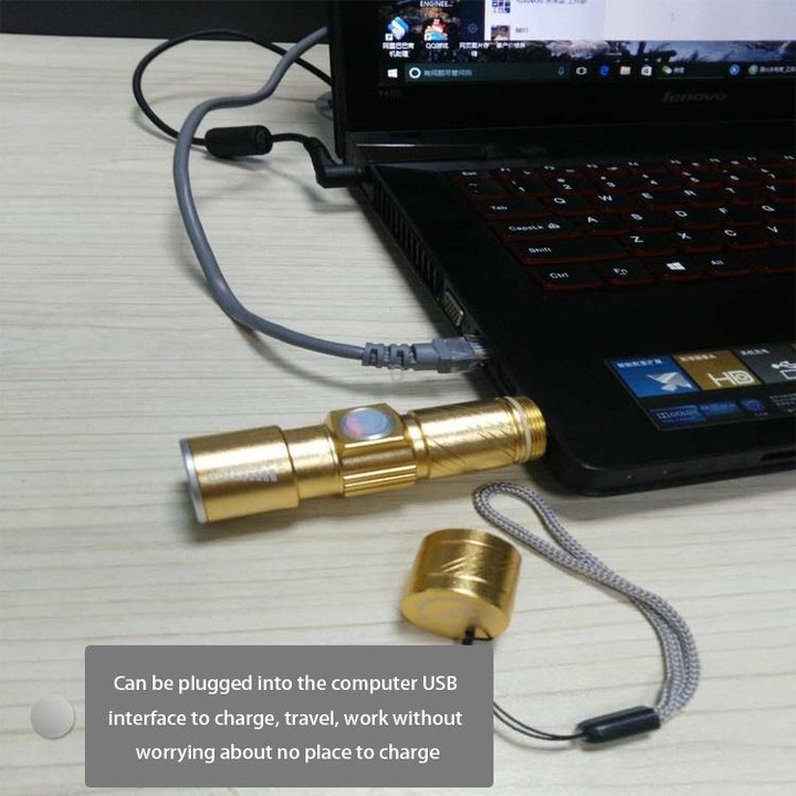 White Light Retractable Flashlight, Q5 LED 3-Mode with Lanyard(Gold)