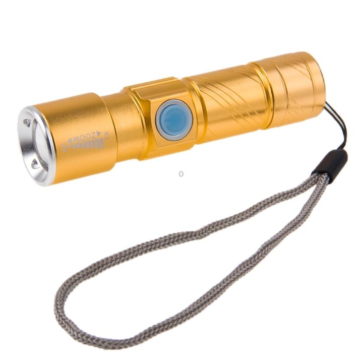 White Light Retractable Flashlight, Q5 LED 3-Mode with Lanyard(Gold)