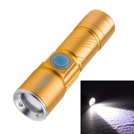 White Light Retractable Flashlight, Q5 LED 3-Mode with Lanyard(Gold)