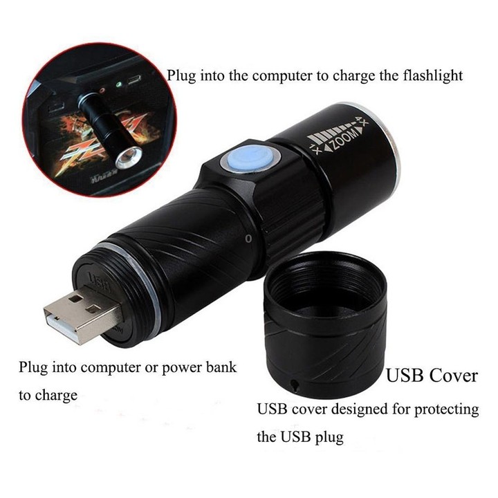 White Light Retractable Flashlight, Q5 LED 3-Mode with Lanyard(Gold)