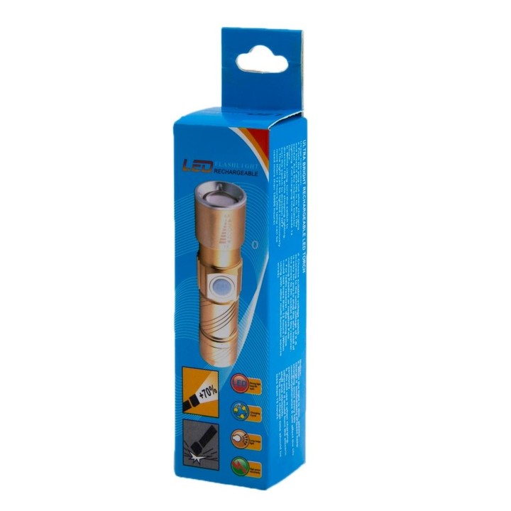 White Light Retractable Flashlight, Q5 LED 3-Mode with Lanyard(Gold)