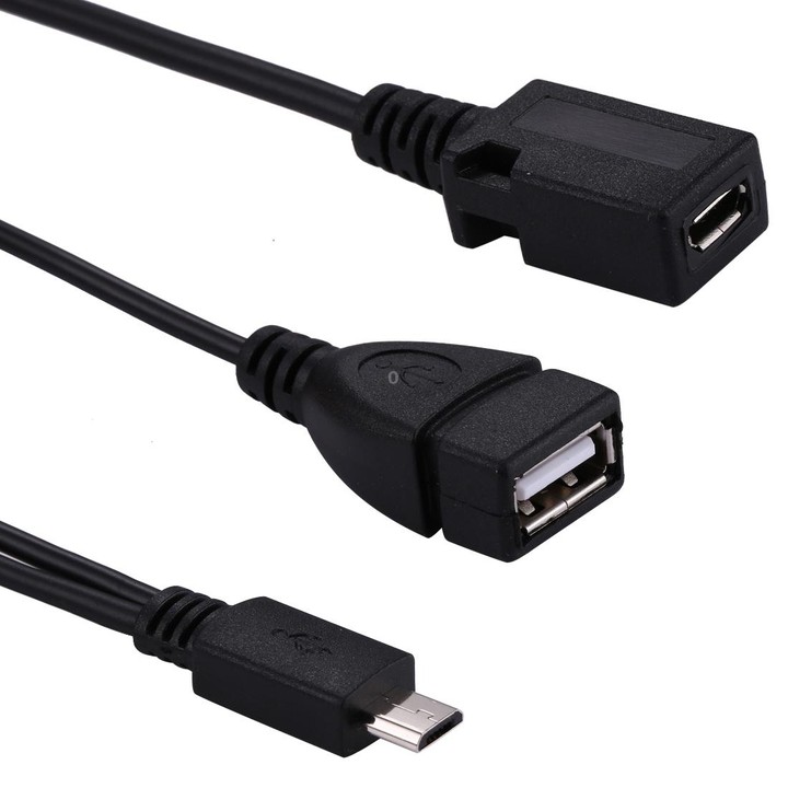 USB 2.0 Micro-B Male to USB 2.0 Micro-B Female Male & USB 2.0 Female Y Splitter OTG Cable, Length: 19 / 30cm(Black)