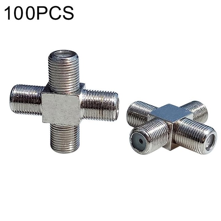 100 PCS 1 F Female to 3 F Female Jack 4 Way F Splitter TV Coax Adapter Connector