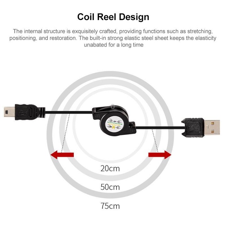 USB 1.1 to Mini 5 Pin USB Retractable Data & Charger Cable for Motorola V3 / Mobile Phone / MP3 / MP4 / Digital Camera / GPS, Le